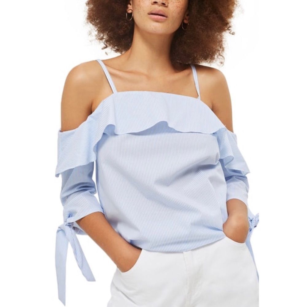 Topshop stripe cold shoulder blouse